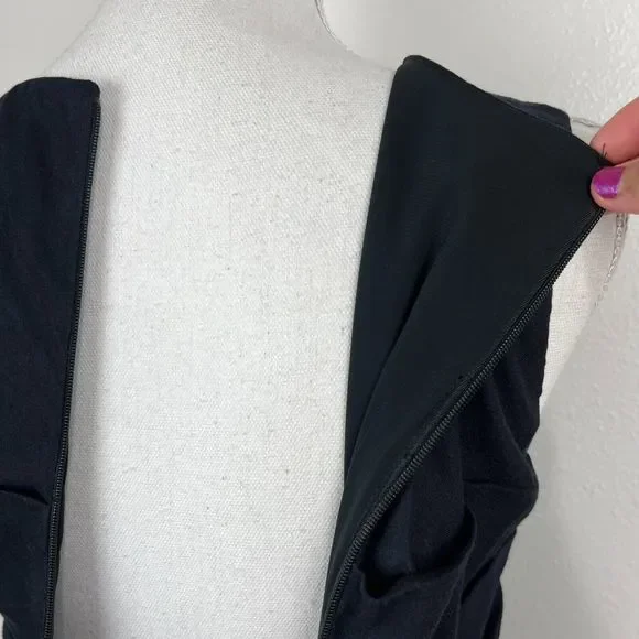 Nicole Miller Artelier Dress Women 4 Black Sleeveless Midi Drape Solid LBD Linen - Picture 14 of 14